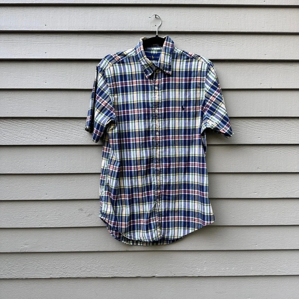 Ralph Lauren Mens Medium Plaid Button Down Short Sleeve Casual Shirt